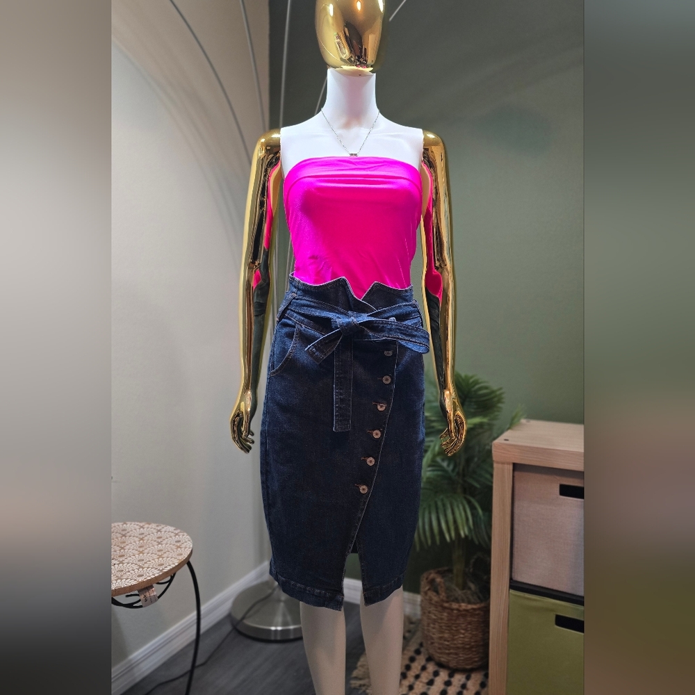 KanCan High Waisted Strappy Jean Skirt Size S